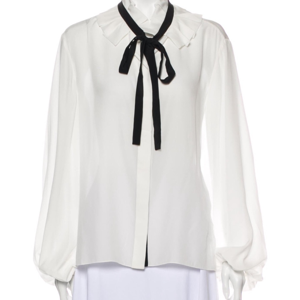 CHLOE Ruffle Tie Neck 100% SILK White Blouse
